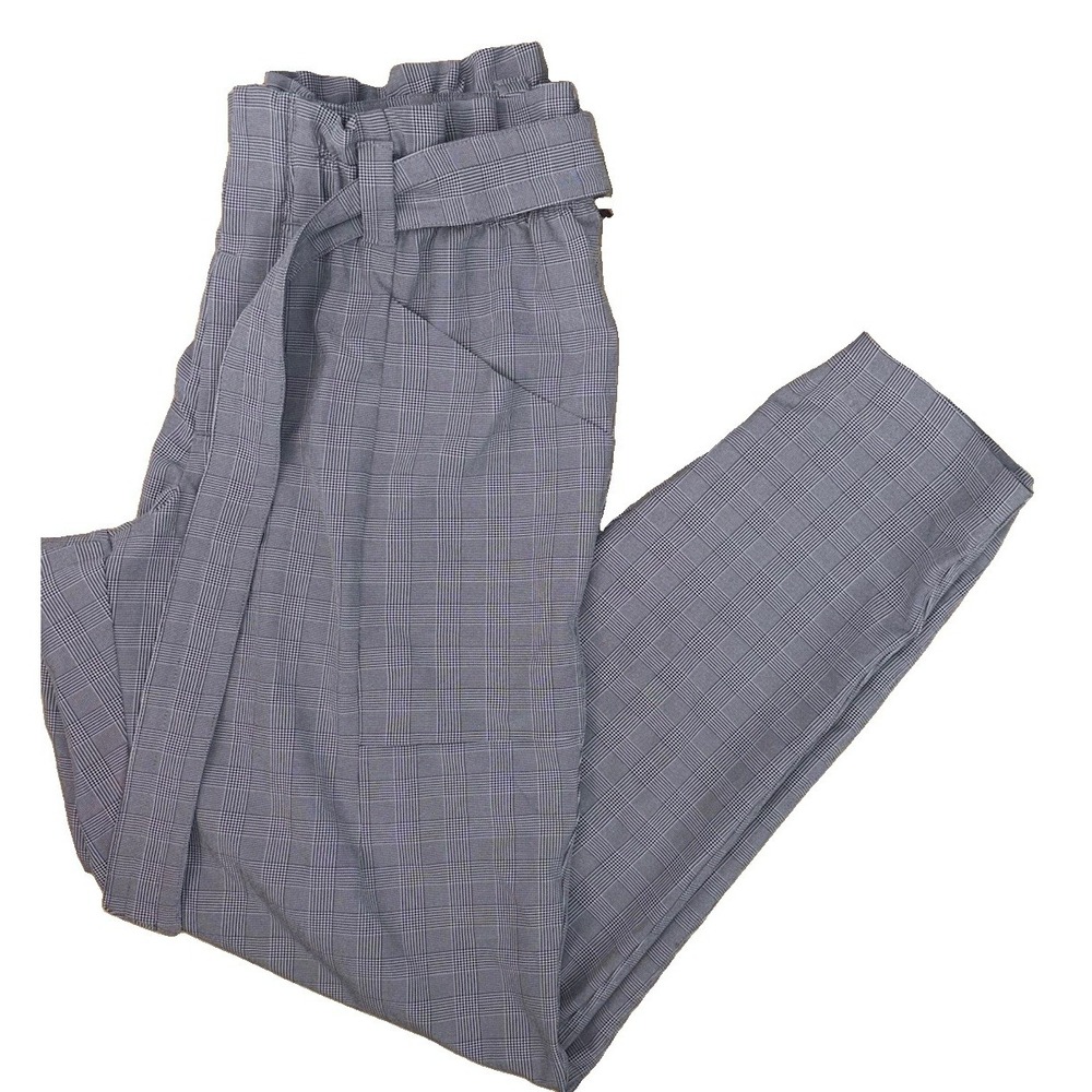 Athleta Plaid Skyline Dress Trouser Pants Size 2 Gray Black Belted Tapered
